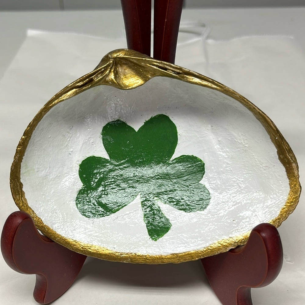 Hand Painted Shamrock Trinket Shell Dish
